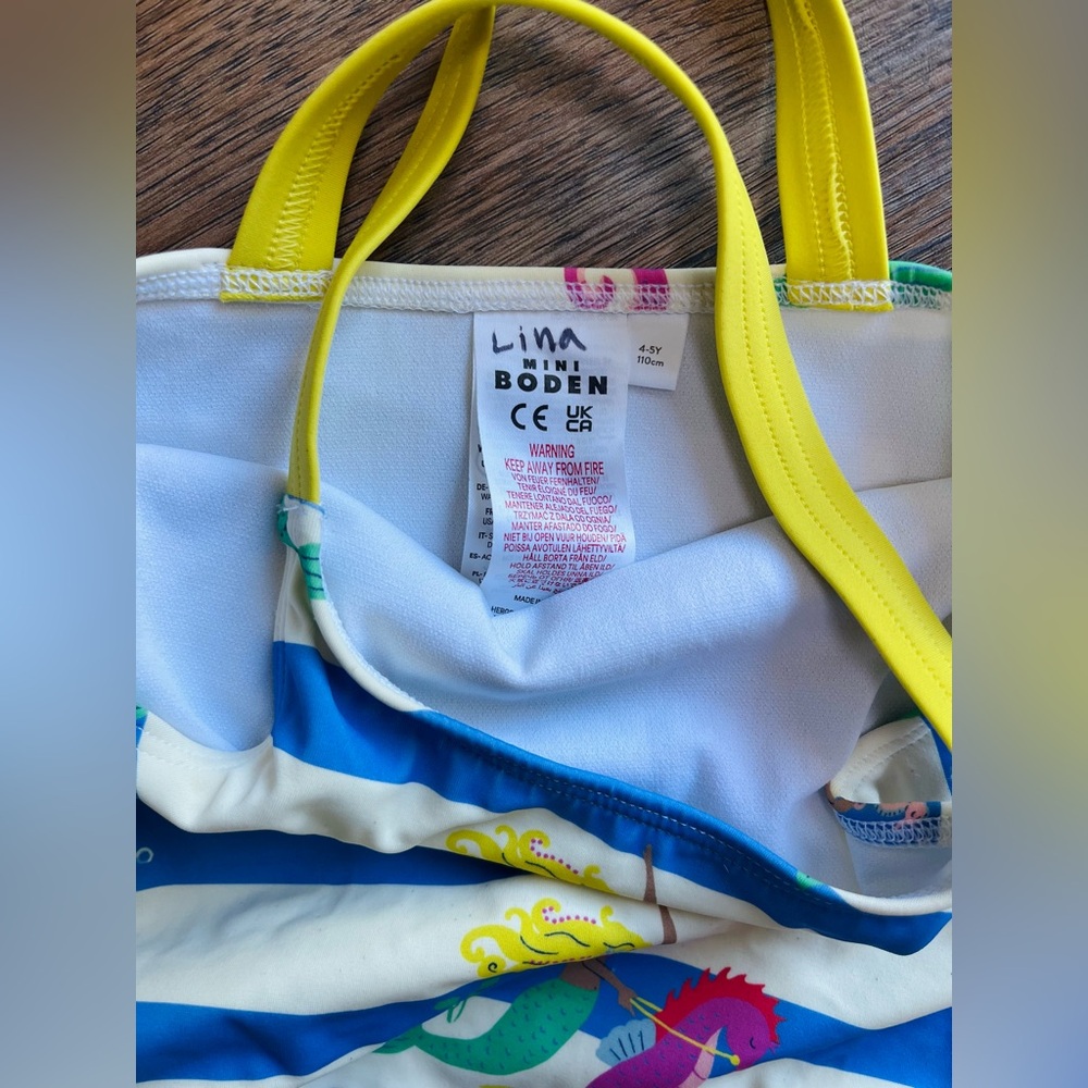Mini Boden Surf Blue Mermaid Stripe Swimsuit, 4-5Y - Picture 3 of 6